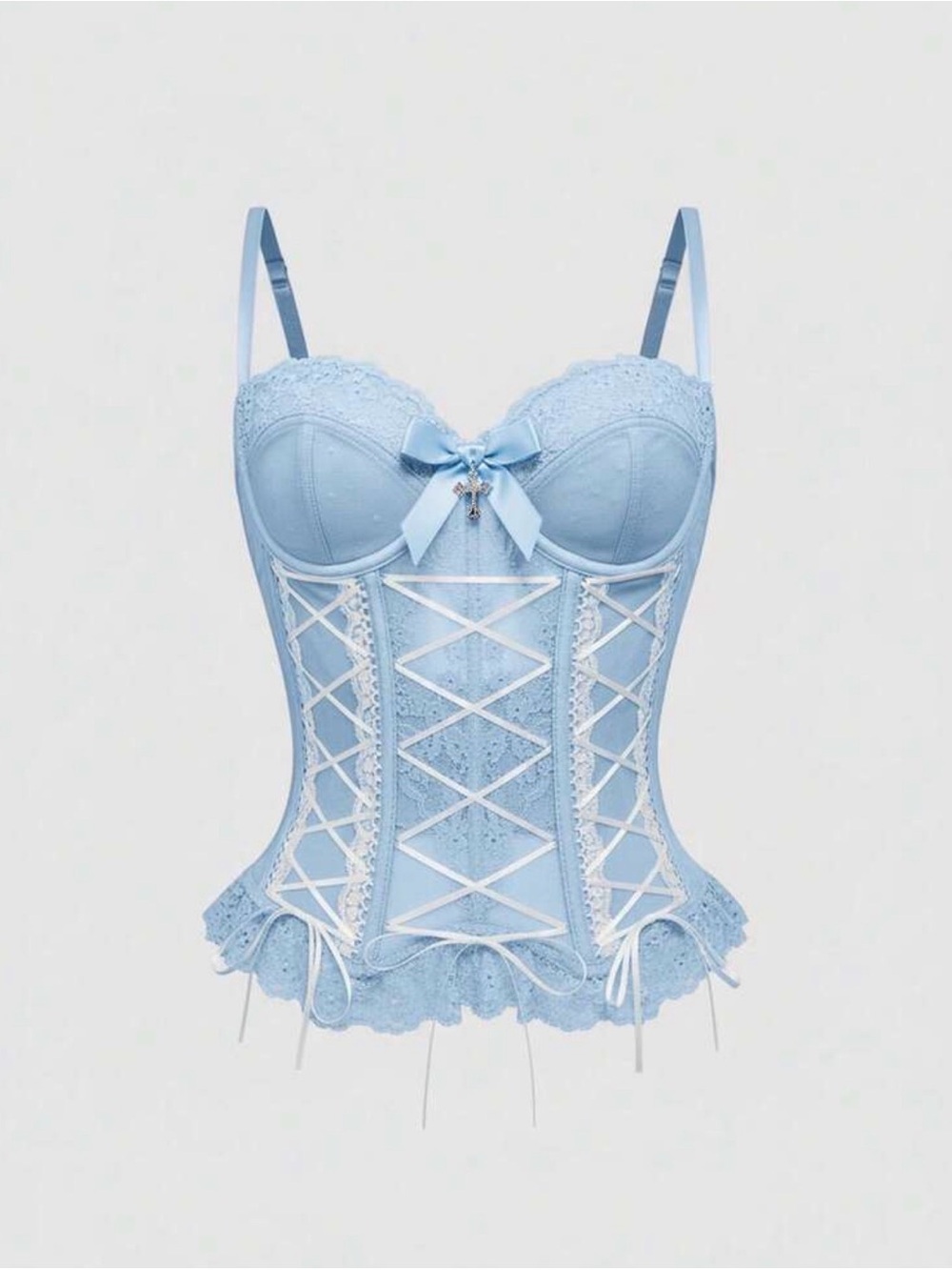 Baby Blue Lace Corset Bustier Top | Coquette Balletcore | Size L (US 8–10)